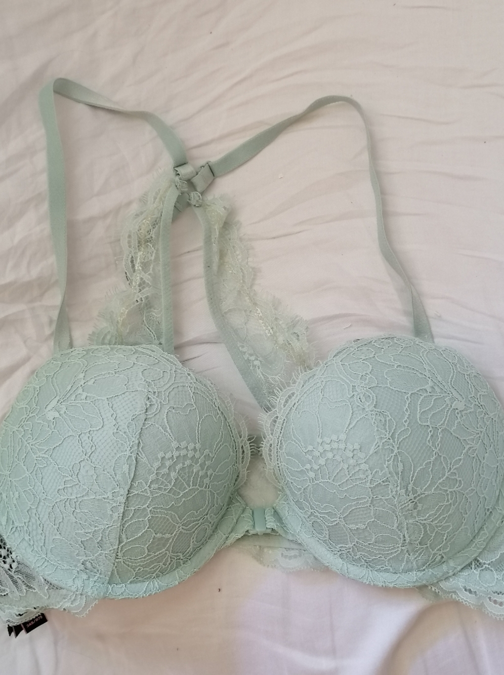 Victoria Secret Very Sexy Pushup Bra Light Blue Rhinestone  Front Closure 34b